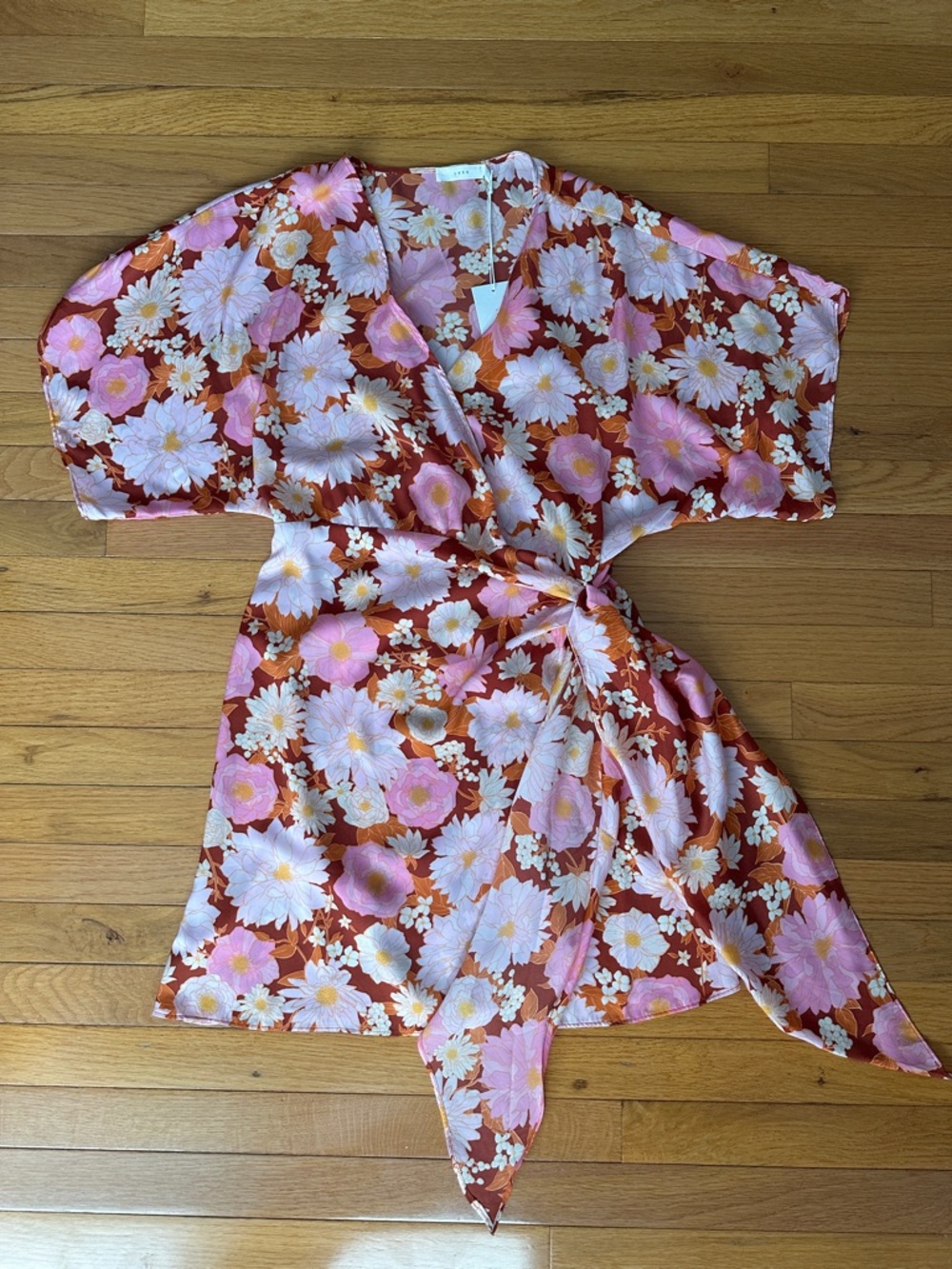 Lush Floral Wrap Dress in Pink and Rust